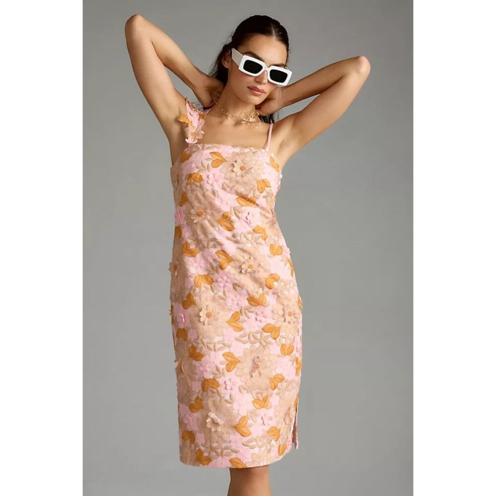 Anthropologie 3D Floral Embroidered Midi Dress